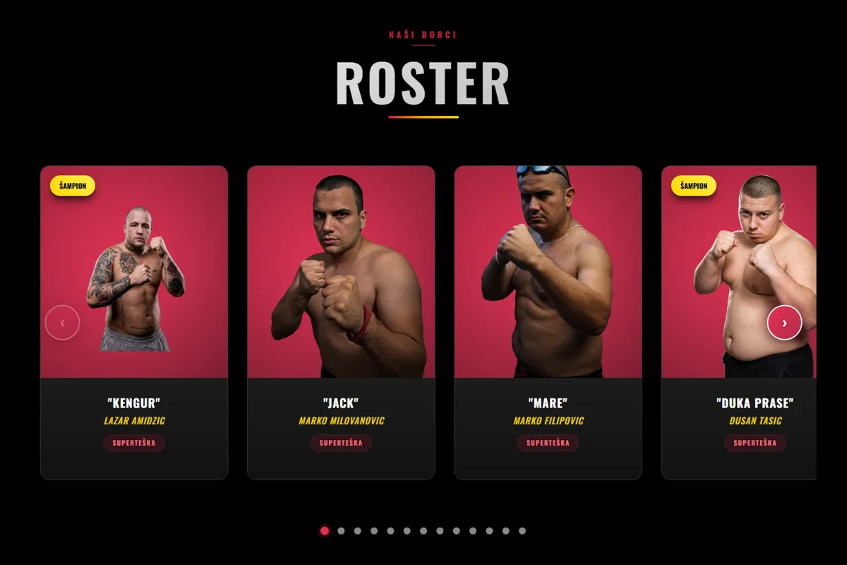 Roster boraca sa nadimcima i kategorijama