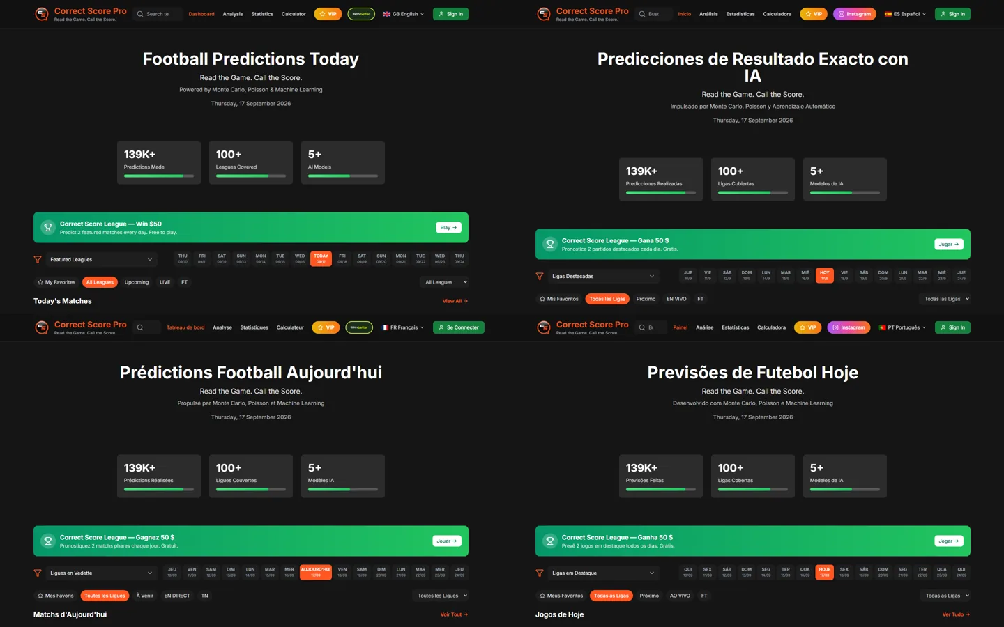 Correct Score Pro na engleskom, španskom, francuskom i portugalskom