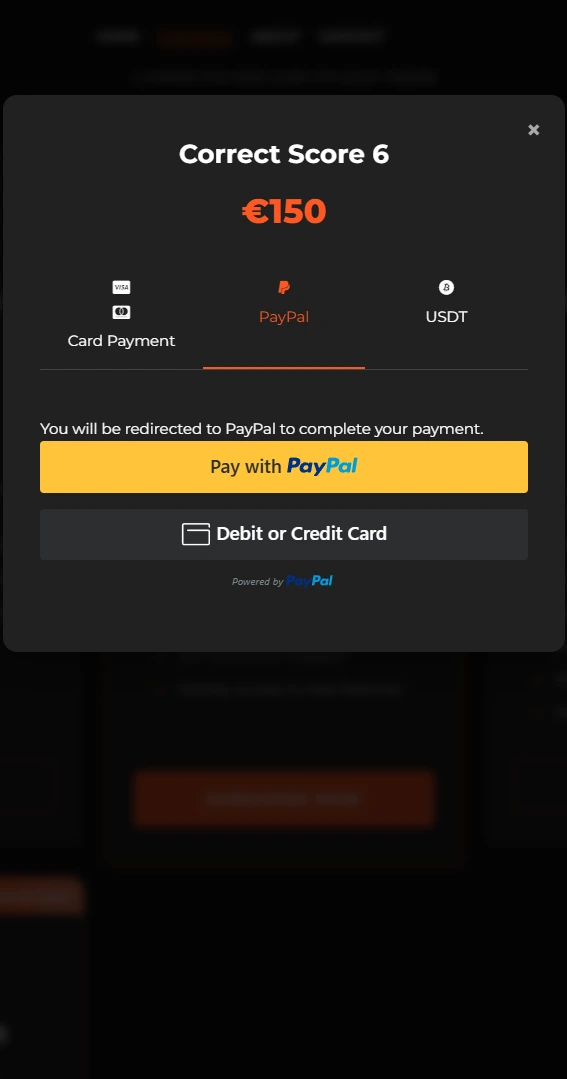 CorrectScore.pro PayPal integration