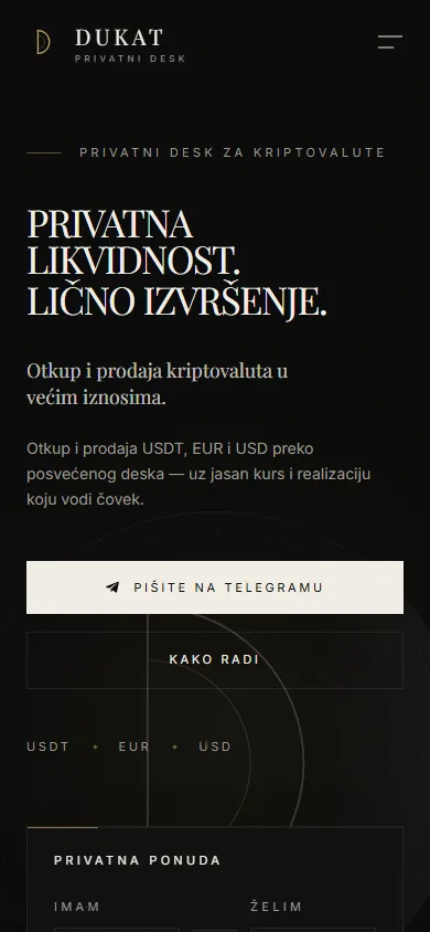 DUKAT sajt na mobilnom telefonu