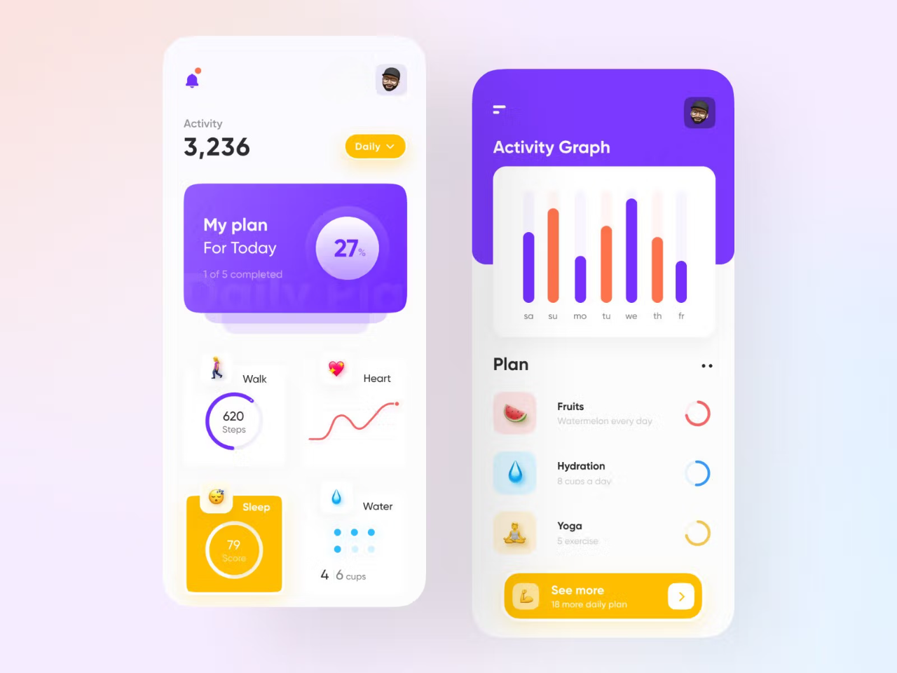 FitLife mobile fitness app screens showing dashboard and workout tracking