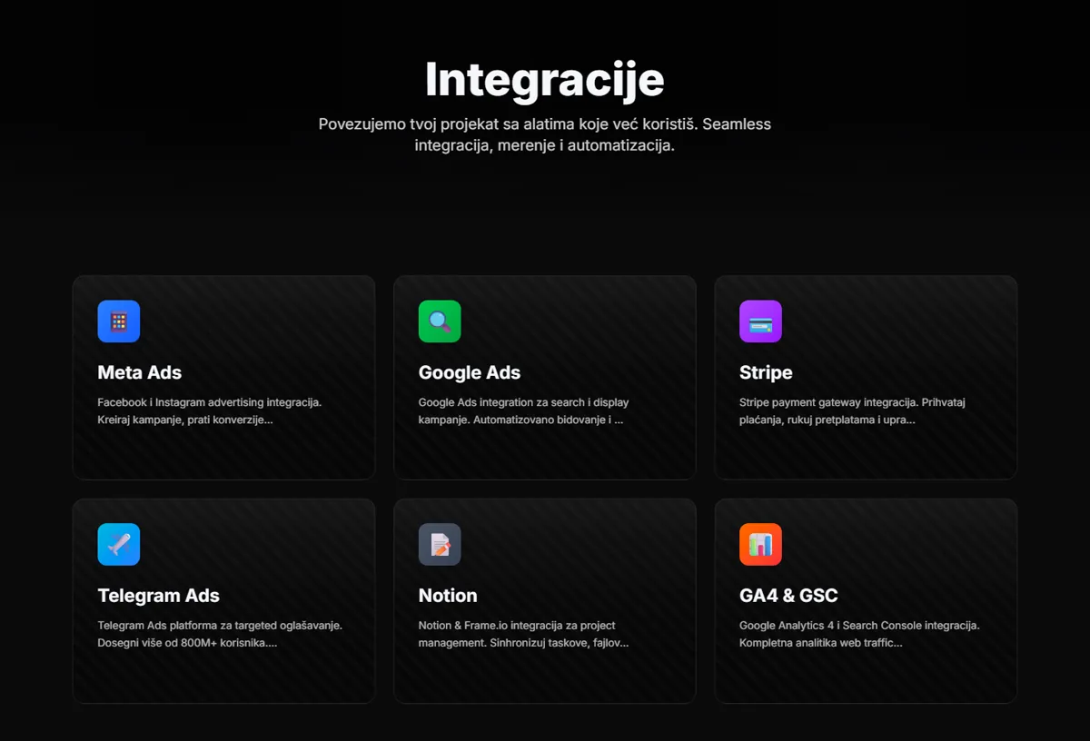 Integracije sa alatima za oglase i analitiku