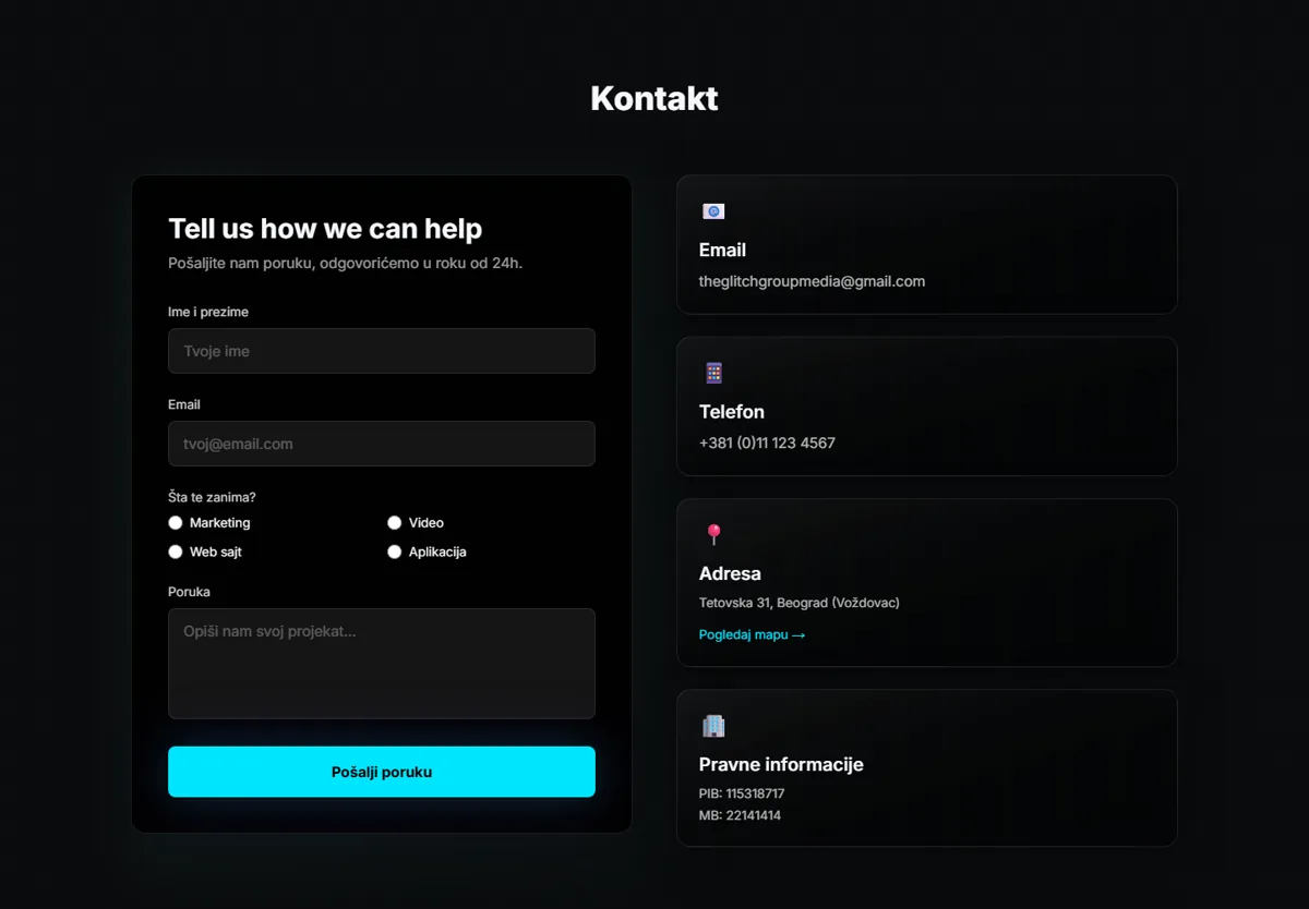 Kontakt forma sa izborom oblasti
